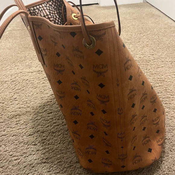 MCM Cognac Visetos Logo Canvas Tote in Brown - Picture 9 of 9